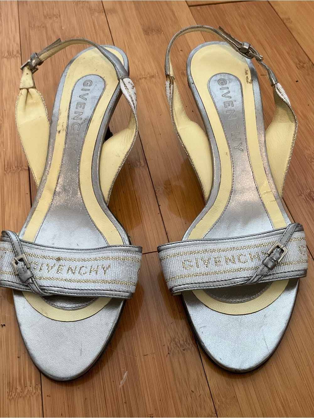 Givenchy Silver and white Logo Slingback Sandals
